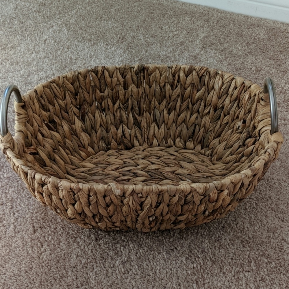 Wicker Basket with Metal Loop Handles